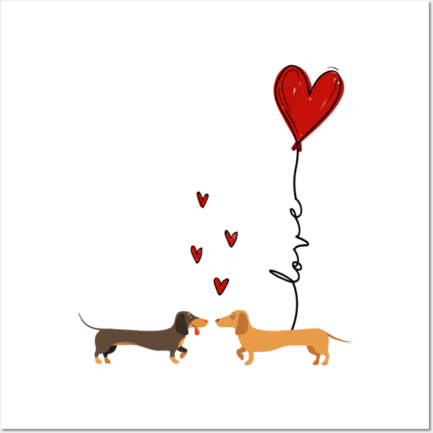 Dachshund Couple With Love Heart Valentines Day Wall Art by Xamgi